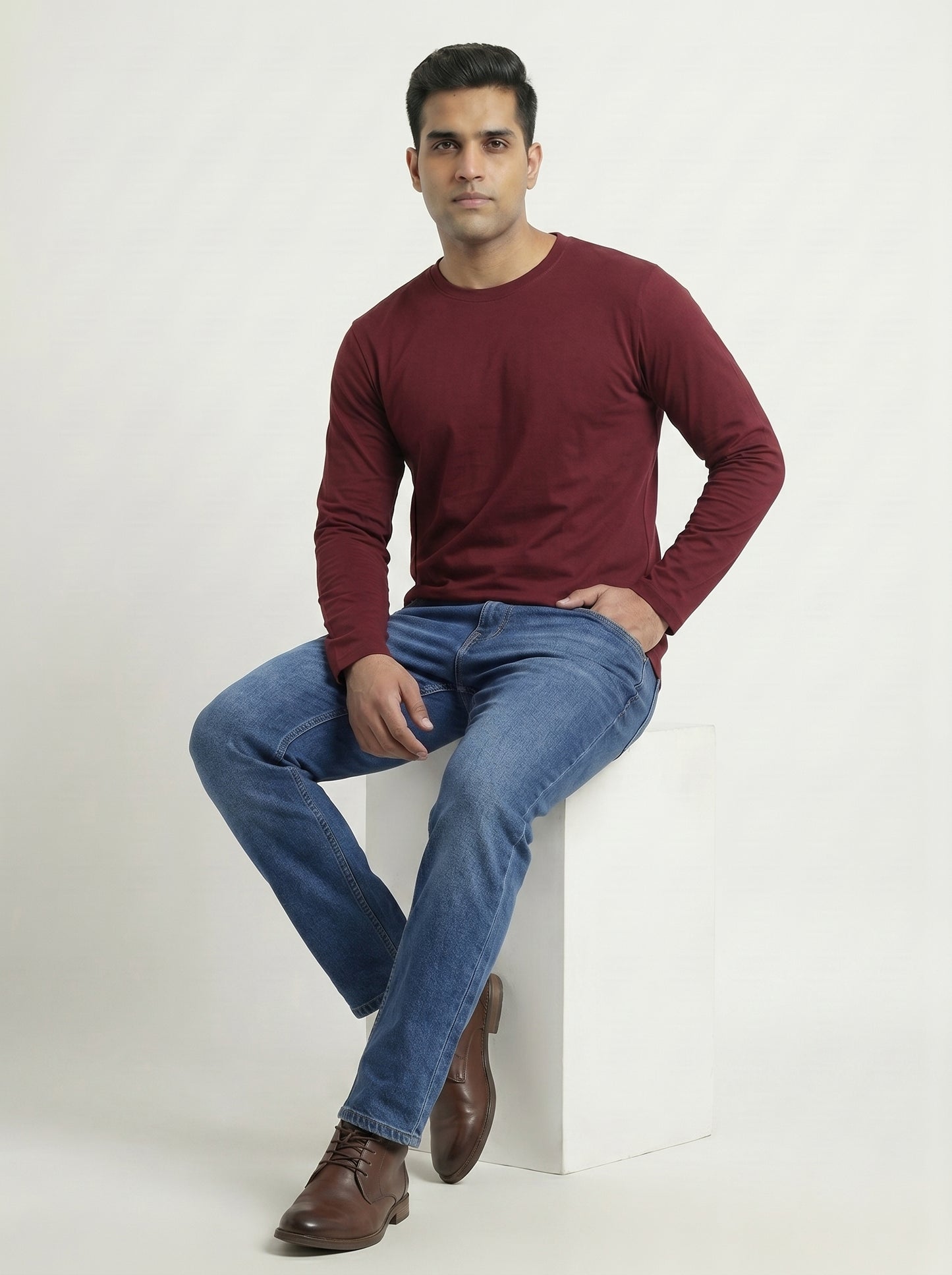 Men’s Regular Fit Full Sleeve T-Shirt – 100% Cotton, Soft & Comfortable